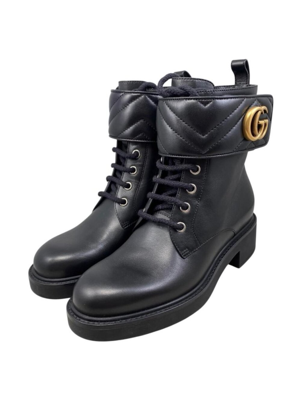 Gucci Boots Double G Ankle Leather Logo Black Gold